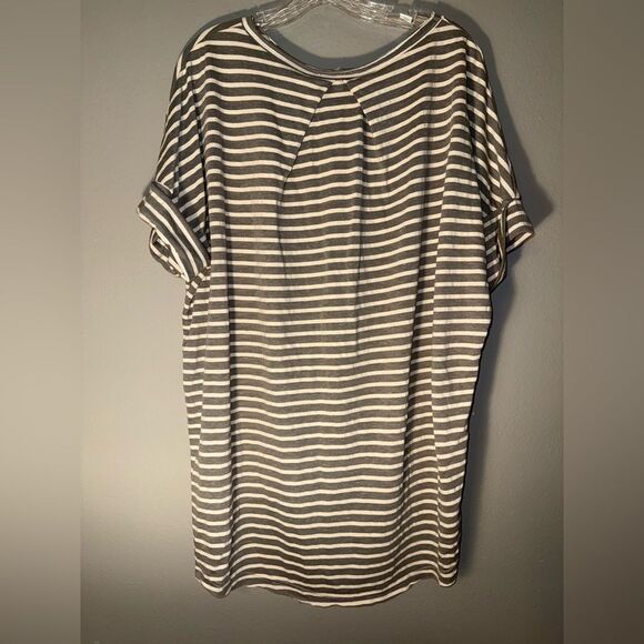 Umgee oversized striped pocket high low tee rolled sleeves grey and Cream XL #72 - Picture 7 of 7